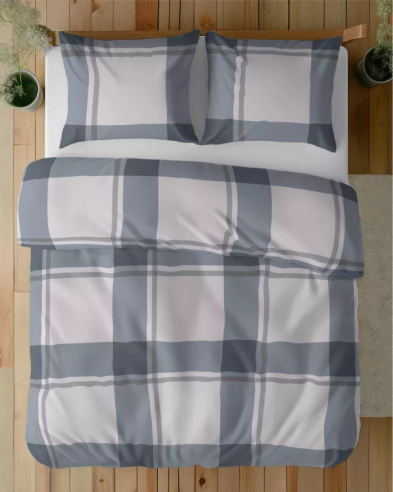 5218 A Detexpol сиво сатенено карирано спално бельо