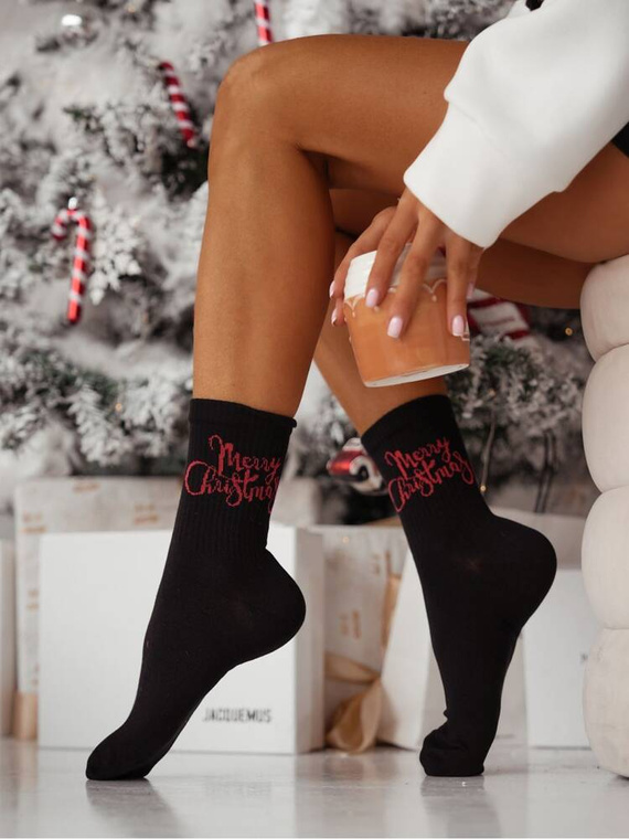 1283-027 Дамски чорапи Merry Christmas Milena - черни