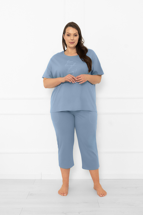 Дамска пижама Ksara - къс ръкав, панталон 3/4, памук Италианска мода - стомана 