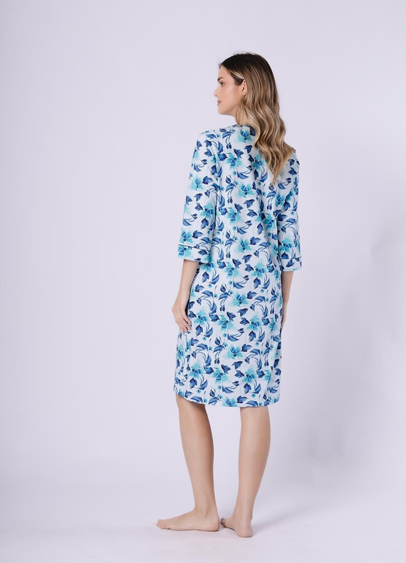 Нощница Julita 1742 Leveza тюркоаз – 100% памук, флорален десен, 3/4 ръкав