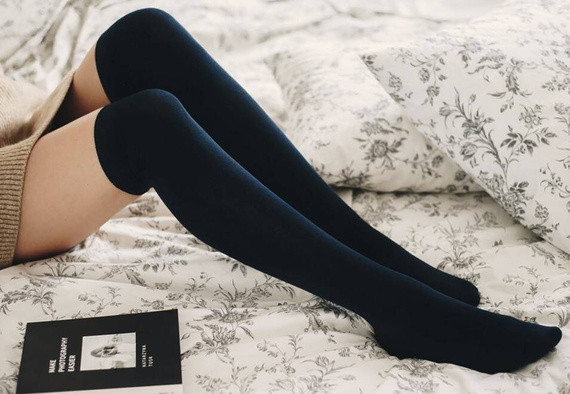 арт.076 Дамски чорапи над коляното Steven - 019 черни