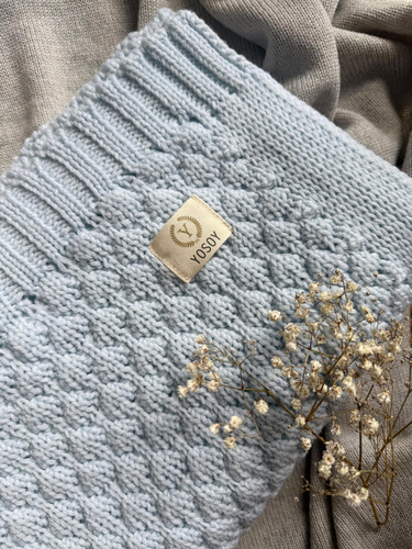 Одеяло от мериносова вълна Bubbles Yosoy, синьо – естествено, хипоалергенно, двустранно