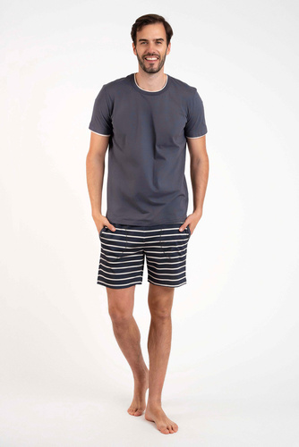 Lars Мъжка пижама с къс ръкав и къс панталон Италианска мода - графит/графит