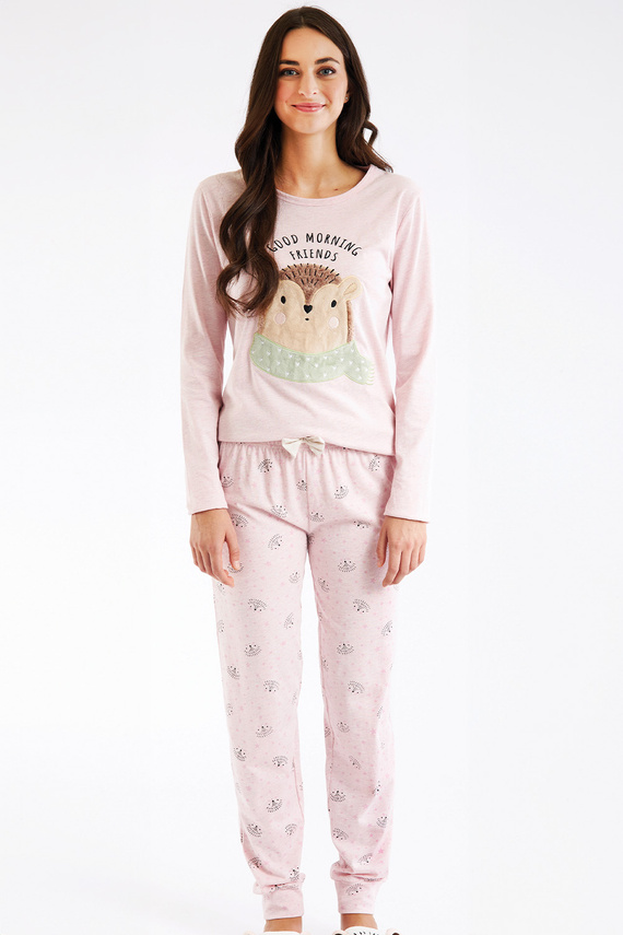 Antea Дамска пижама Sorbetto pink – дълга, розова, с 3D апликация, трико, памук