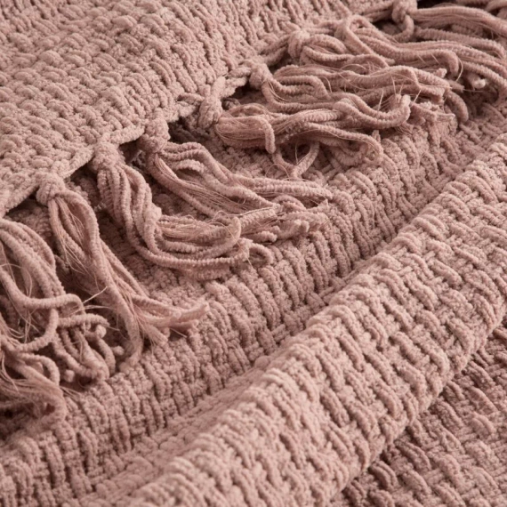 Сузи Одеяло, тъкано кувертюра с ресни, евро перде, пудра