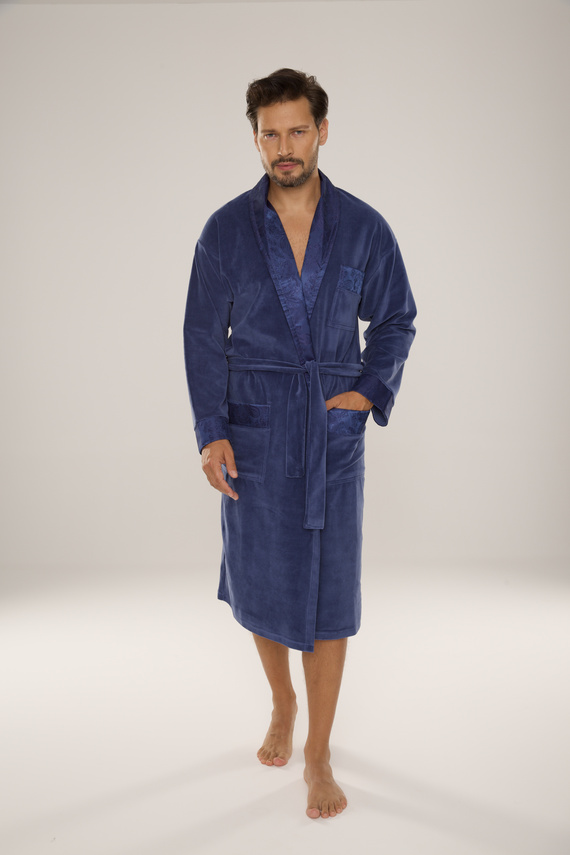 868 Благороден мъжки велурен халат De Lafense - елегантен, мек, първокласен, деним