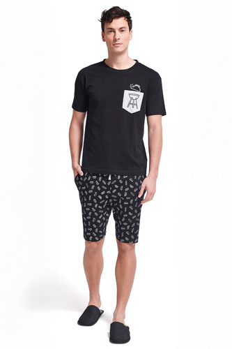 Gianna Мъжка пижама Sorbetto сива – къси ръкави, шорти, щампа, памук