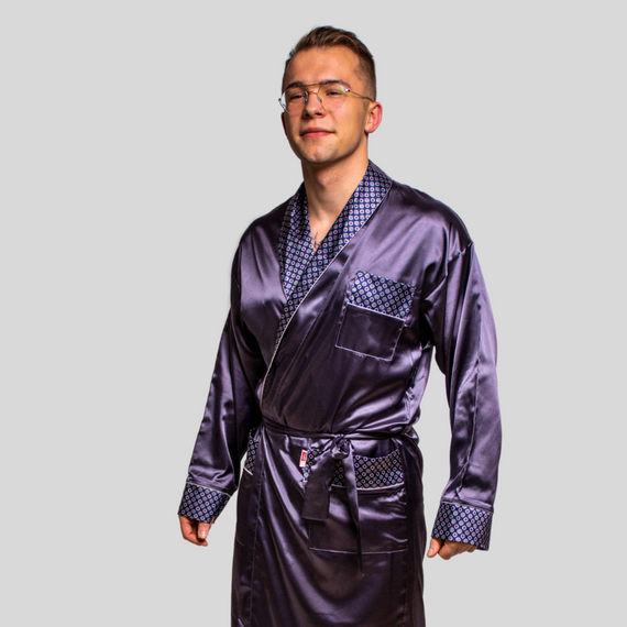 940 Forex мъжки сатенен халат за баня - тъмносин