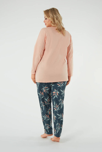 Julietta Дамска пижама с дълъг ръкав и дълъг панталон Италианска мода - сьомга/принт 