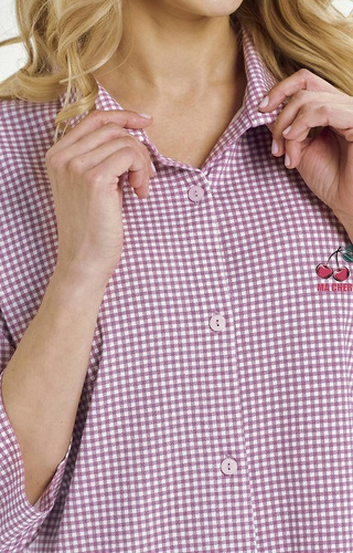 3436 Joliee Дамска риза Taro pink – памук, каре, 3/4 ръкав, копчета