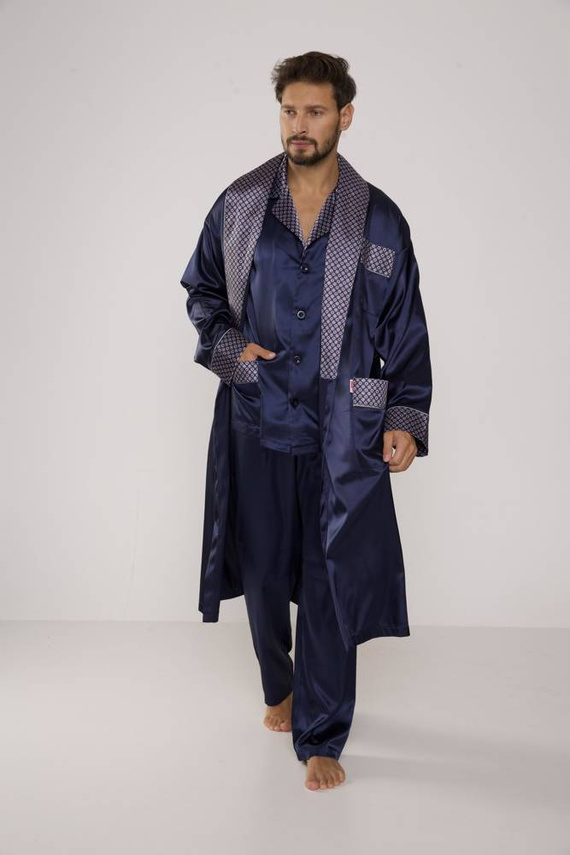 939 Мъжка сатенена пижама - тъмносиня 
