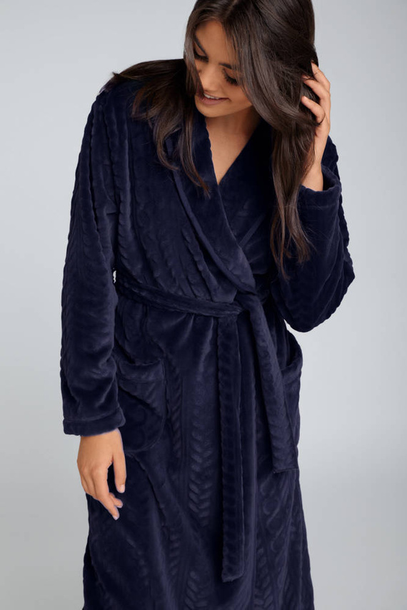 Дамски халат от полар Bona Италианска мода - тъмносин