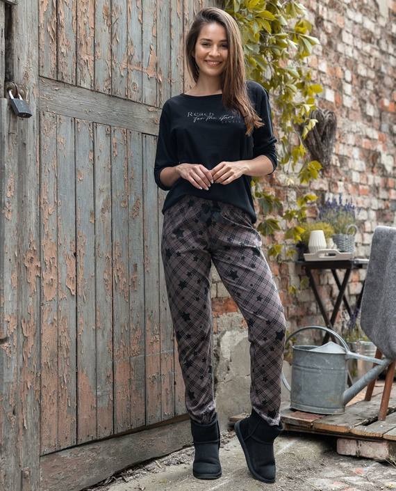 Дамска пижама Sensis Reach For The Stars - черно-кафява