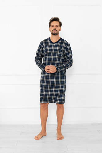 Мъжка нощница Andreas - памук, дълъг ръкав, каре Италианска мода 