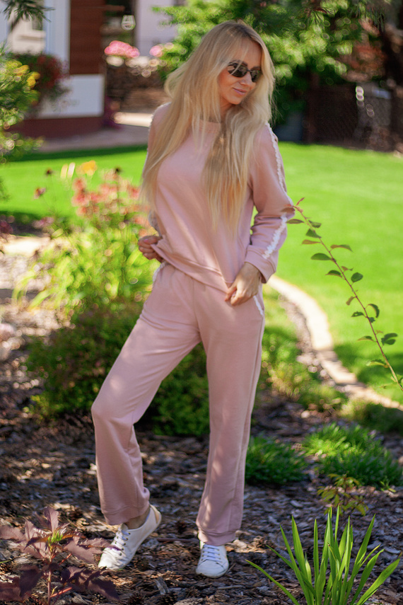 Комплект дамски анцуг Antao Mirale, памук с еластан, полско производство - розов