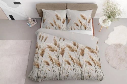 5329 B Спално бельо от сатен Pampas grasses Detexpol сиво
