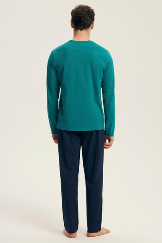 Мъжка пижама Core 43490 Vise Henderson в зелено - памук, с дълъг ръкав, елегантна опаковка