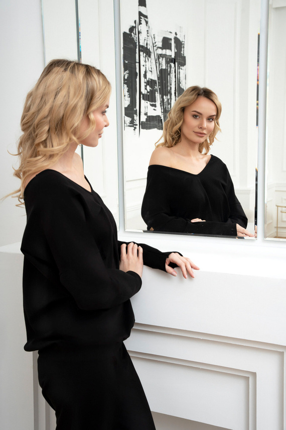 Karina Дамски комплект с дълъг ръкав и панталон Италианска мода - черен