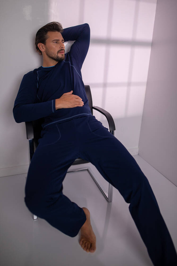 Salomon Мъжка пижама с дълъг ръкав и дълъг панталон Италианска мода - тъмносиньо/синьо