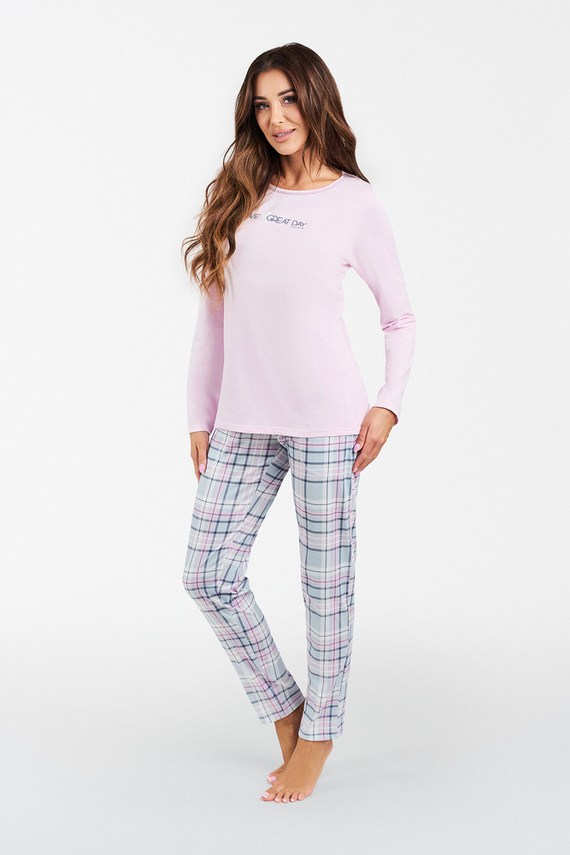 Glamour Дамска пижама с дълъг ръкав и дълъг панталон Италианска мода - розово/принт