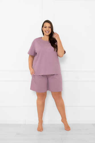 Дамска пижама Ksara Italian Fashion - памук, къс ръкав и къси панталони - heather