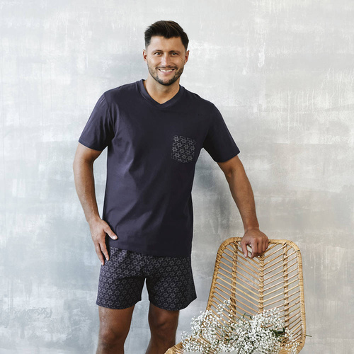 Diaz Мъжка пижама с къс ръкав, къси панталони Италианска мода - морско синьо/принт