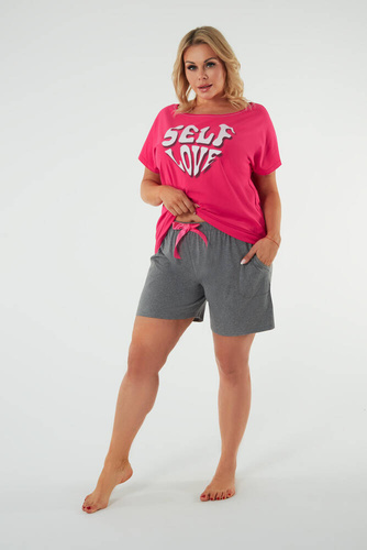 Selfie Дамска пижама с къс ръкав, къси панталони Италианска мода - амарант/меланж