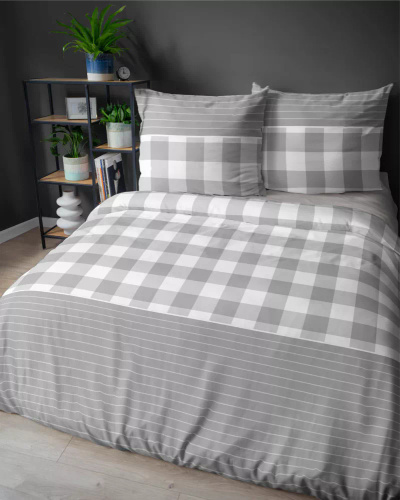 5083 B Home Satin Detexpol спално бельо от сив кариран сатен