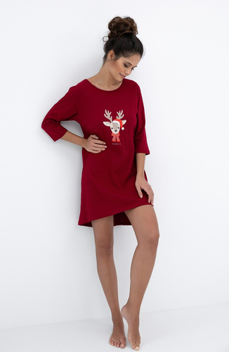 Нощница Elia Sensis – Дамска памучна нощница с 3/4 ръкави и коледен мотив