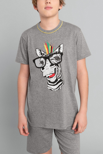 Пижама с къс ръкав Crazy Boys, панталони Italian Fashion - среден меланж