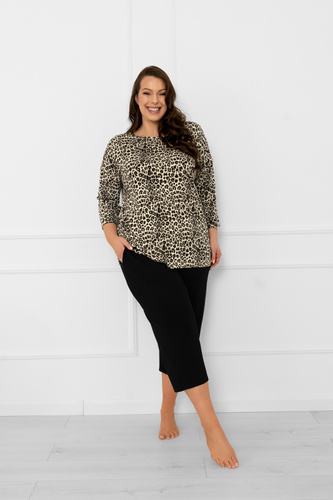 Дамска пижама Kenia Италианска мода - леопардов принт, 3/4 ръкав и 3/4 панталон