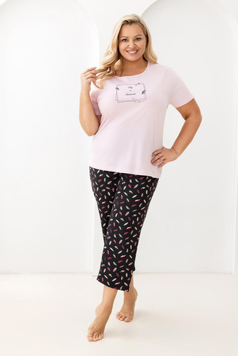 Нощна риза 733 Regina – бавовнена, с къс ръкав, полуокръгло деколте, декоративен принт | Комфорт и стил