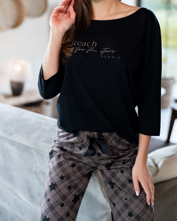 Дамска пижама Sensis Reach For The Stars - черно-кафява