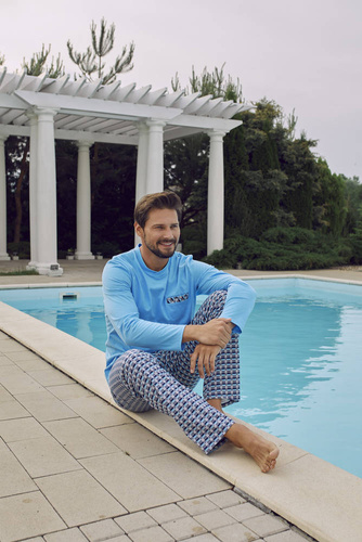 Jaromir Мъжки дълъг ръкав, дълъг панталон Италианска мода - синьо/печат