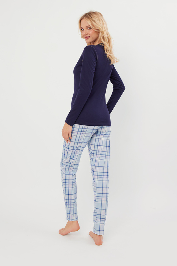 Adriana Дамска пижама с дълъг ръкав и дълъг панталон Италианска мода - морско синьо/принт 