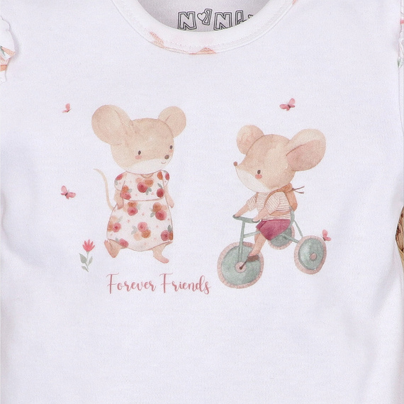 Бебешко боди Nini Little Mouse органичен памук копчета на рамо къс ръкав