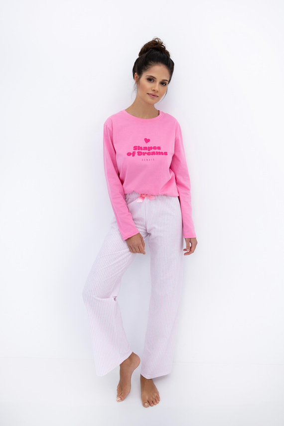 Дамска пижама Malaya Sensis - памучна тениска и дълъг панталон с панделка