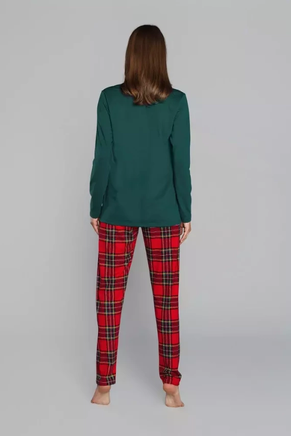 Дамска пижама Zorza с дълъг ръкав и панталон Италианска мода - червено/принт 