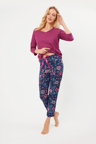 Folk Дамска пижама 3/4 ръкав, 7/8 панталон Италианска мода - къпина/принт