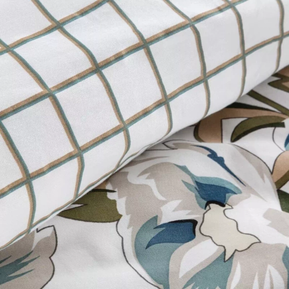 Пролет 40 Цветя спално бельо сатен евро пердета бяло/тюркоаз