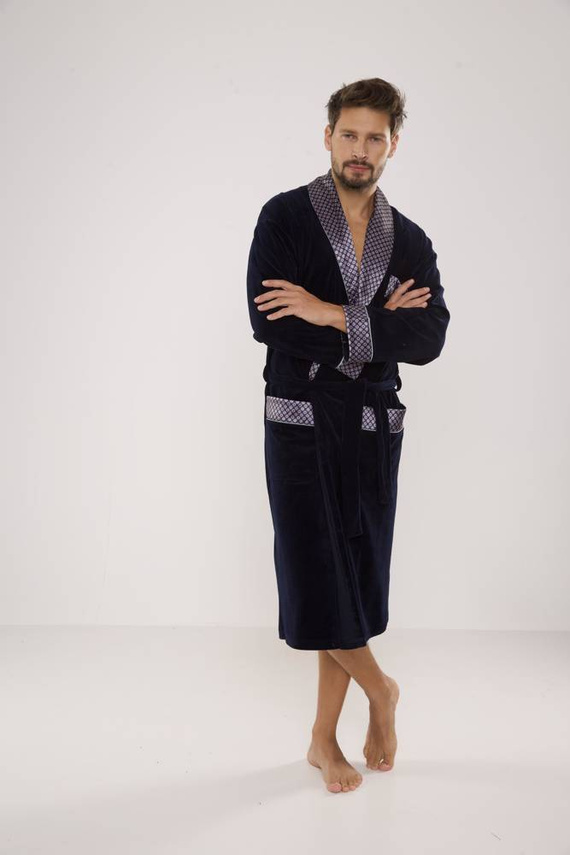 773 Мъжки форекс халат за баня Bonjour - тъмносин