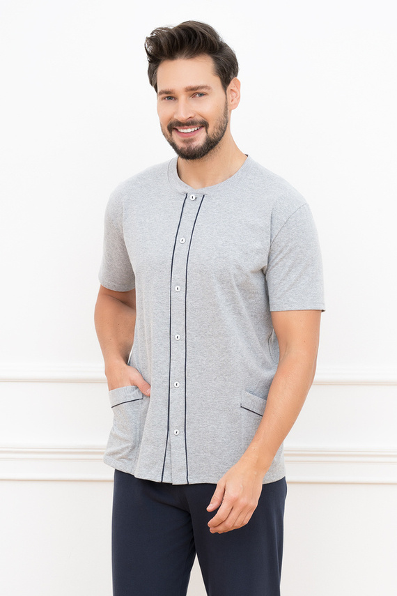 Alcest Мъжка пижама с къс ръкав и дълъг панталон Италианска мода - тъмносиньо