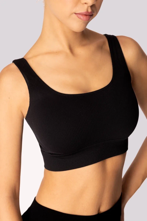 Ribbed top biustonosz sportowy prążek Mona czarny