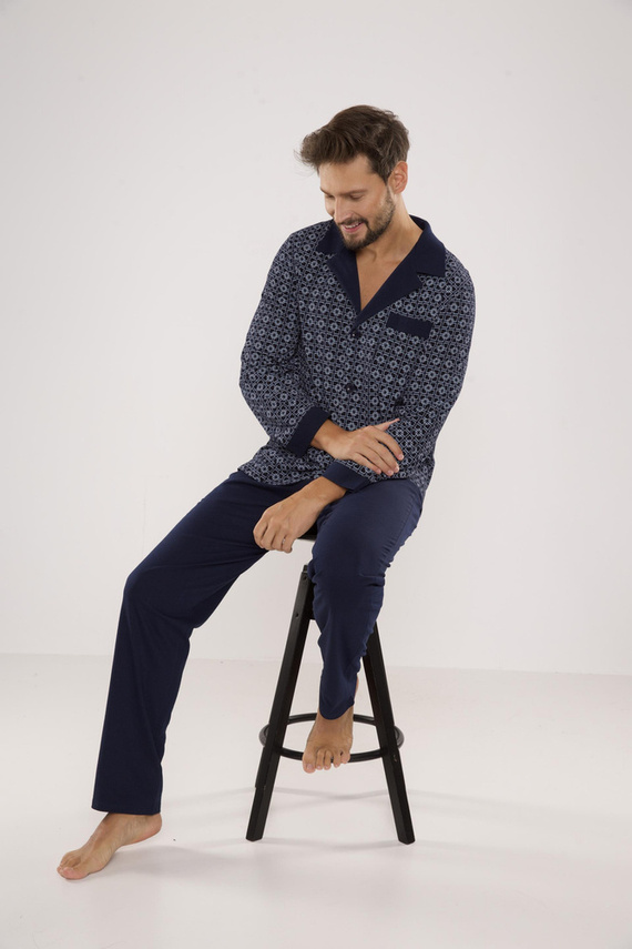 538 Carlo Мъжка пижама De lafense - морско синьо + квадрат