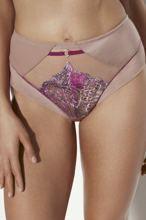 Дамски бикини Ava 2271 Nude/Wine – класически, с бродерия, с по-пълно покритие