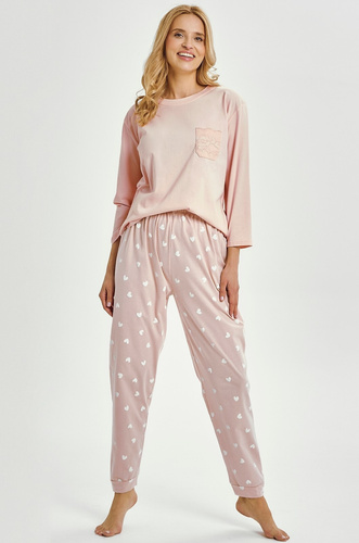 Nori 3442 Дамска пижама Taro, розов памук, 7/8 ръкав, удобна