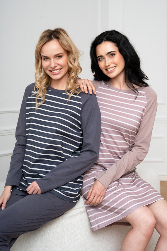 Oda Дамска пижама с дълъг ръкав и дълъг панталон Италианска мода - графит/графит