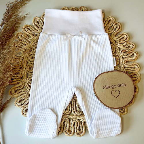 PD080 Бебешки спален костюм на райе Mamatti - бял