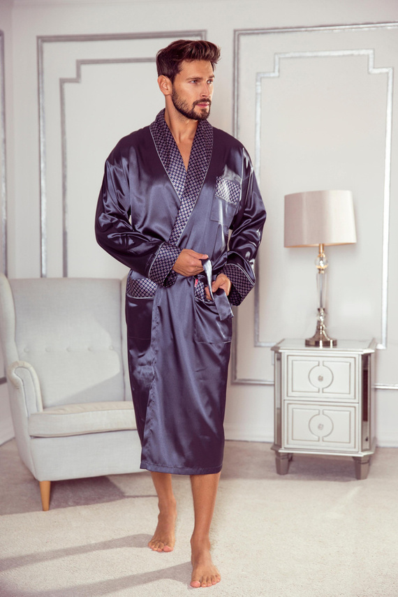 940 Forex мъжки сатенен халат за баня - сив