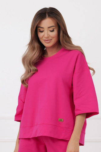 Блуза Kaori Italian Fashion с 3/4 ръкав, памук с еластан – фуксия